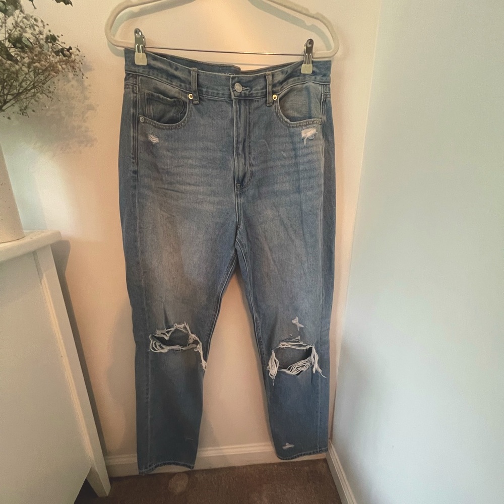AE Medium Wash Ripped Mom Jeans